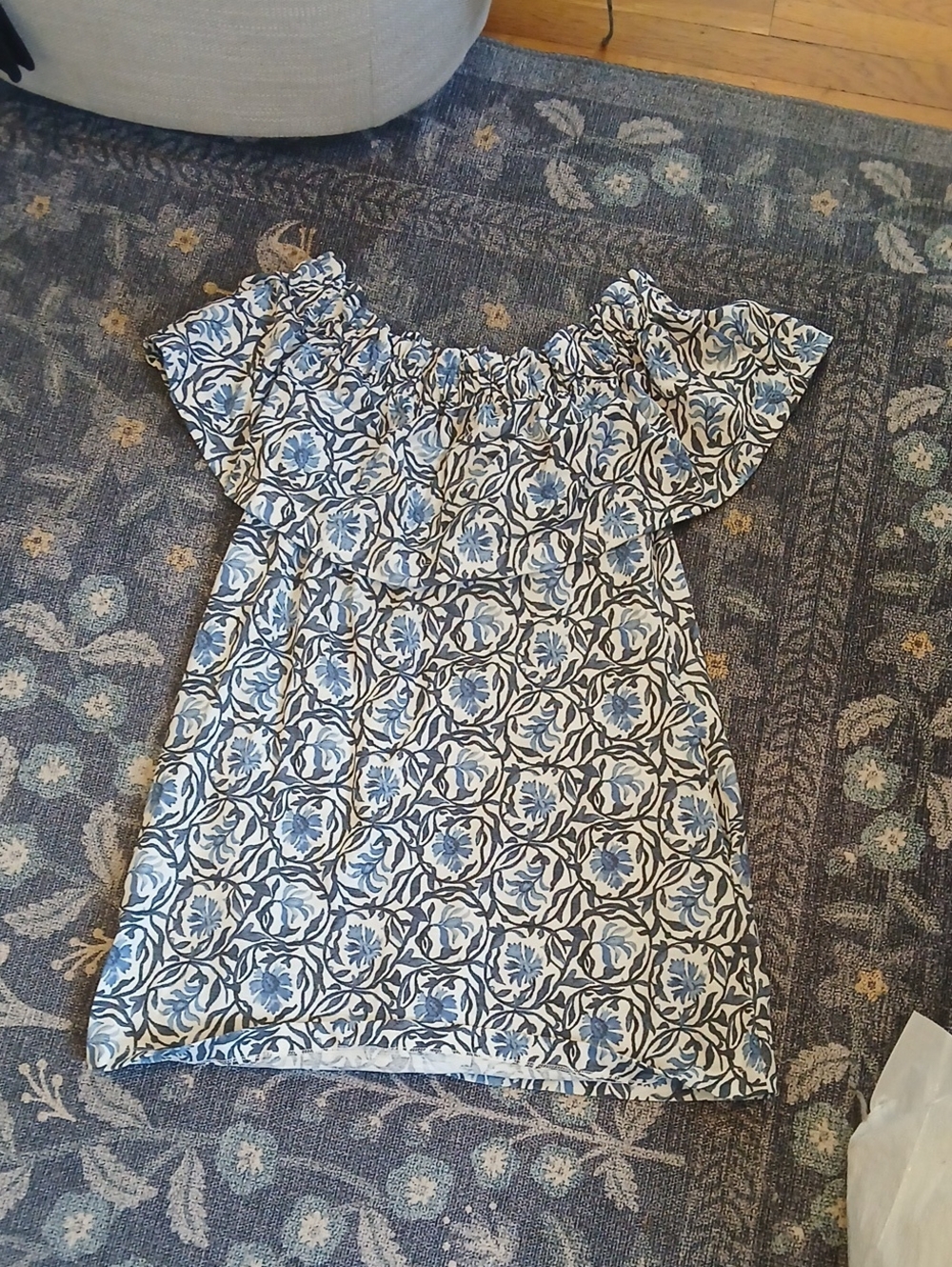 Blue Floral Off-Shoulder  Dress